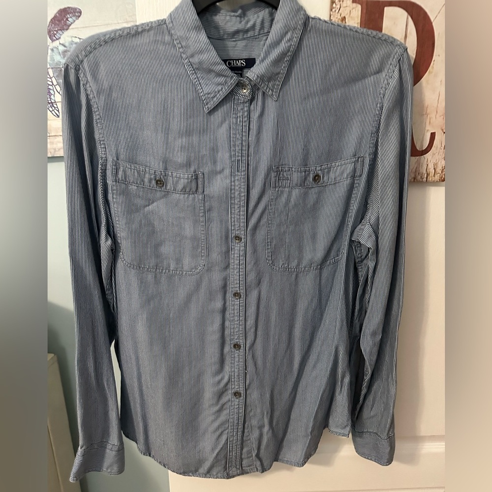 Chaps Blue and White Blouse XL